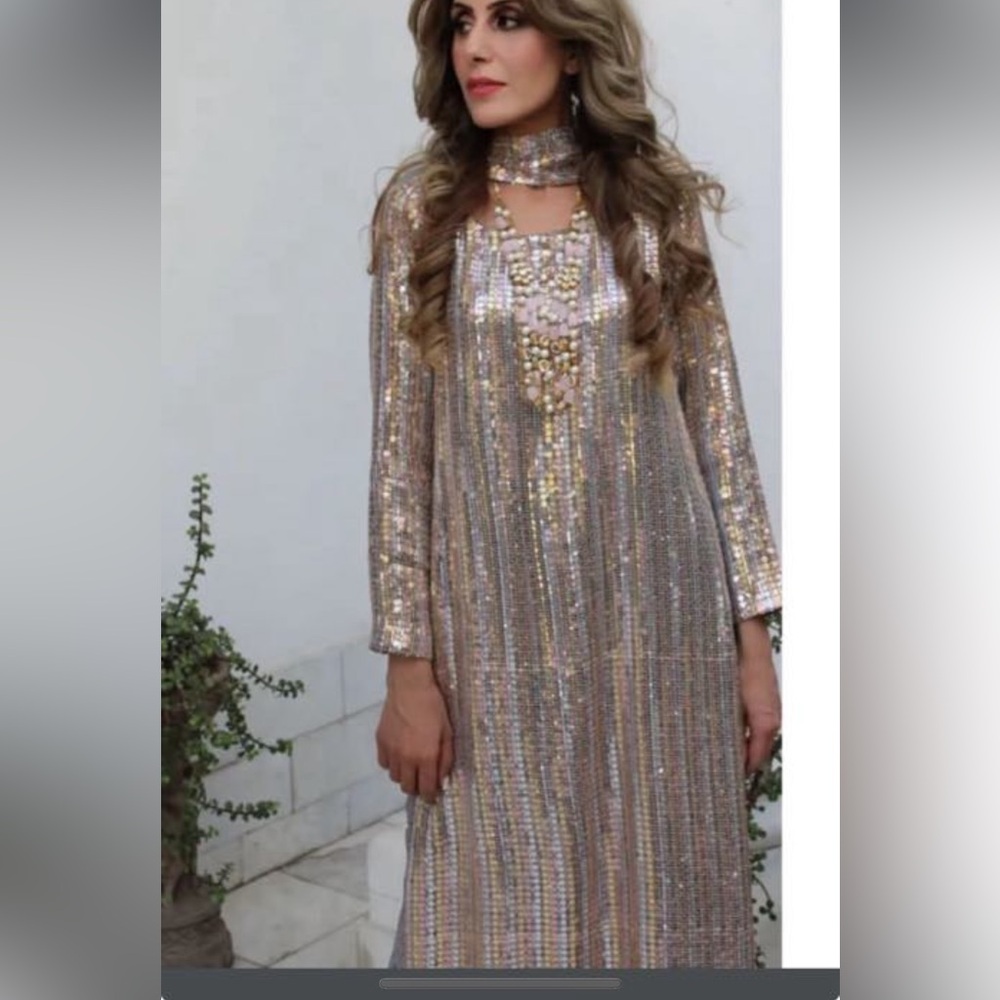 Evening gown with pants and stole